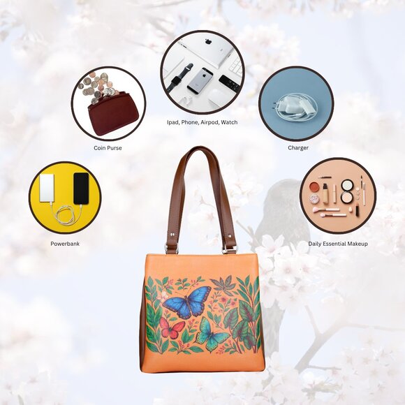 Printed Leather Shoulder Tote Bag for Women – Top Handle Handbag Purse Work - Picture 4 of 9